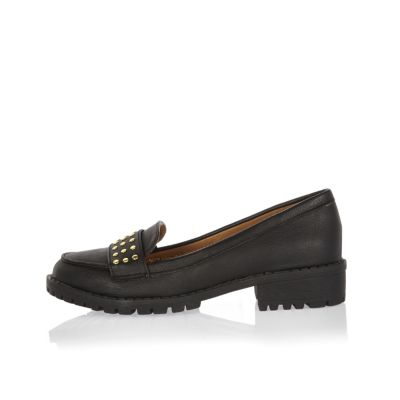 Girls black studded cleated loafers